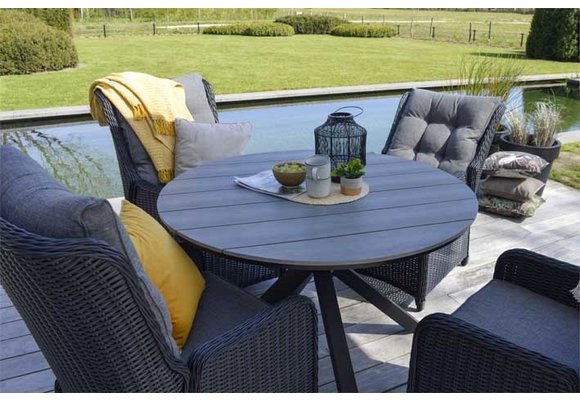 5-delige ronde tuinset | 4 Dublin verstelbare stoelen (BL) | ⌀120cm Cyprus tuintafel (Grey)