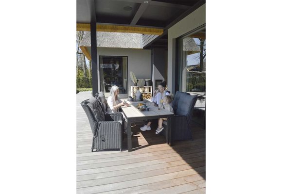 7-delige tuinset | 6 Dublin verstelbare stoelen (BL) | 225cm Cyprus tuintafel (Wood)