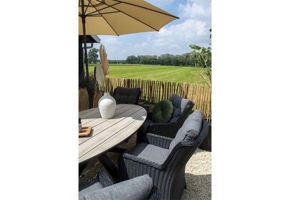 7-delige ronde tuinset | 6 Dublin tuinstoelen (BL) | ⌀150cm Cyprus tuintafel (Wood)