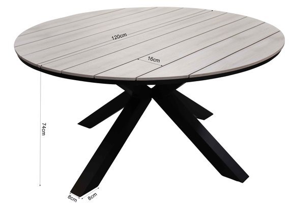 5-delige ronde tuinset | 4 Dublin verstelbare stoelen (BL) | ⌀120cm Cyprus tuintafel (Wood)