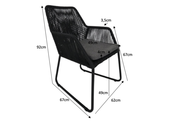 5-delige tuinset | 4 Mona tuinstoelen (Black) | 180cm Cyprus tuintafel (Grey)