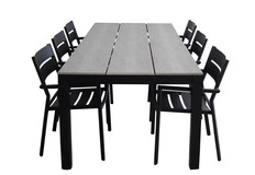 7-delige tuinset | 6 Delia stapelbare tuinstoelen (Black) | 225cm Cyprus tuintafel (Grey)
