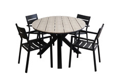 5-delige tuinset | 4 Delia stapelbare tuinstoelen (Black) | 180cm ovale Cyprus tuintafel (Wood)
