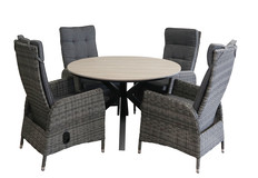 5-delige ronde tuinset | 4 Kos verstelbare tuinstoelen (AG) | ⌀ 120cm Cyprus tuintafel (Wood)