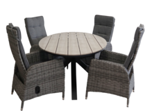 5-delige tuinset | 4 Kos verstelbare tuinstoelen (AG) | 180cm ovale Cyprus tuintafel (Wood)