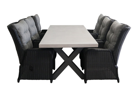 7-delige tuinset | 6 Dublin verstelbare stoelen BL | 210x100cm Rock tuintafel