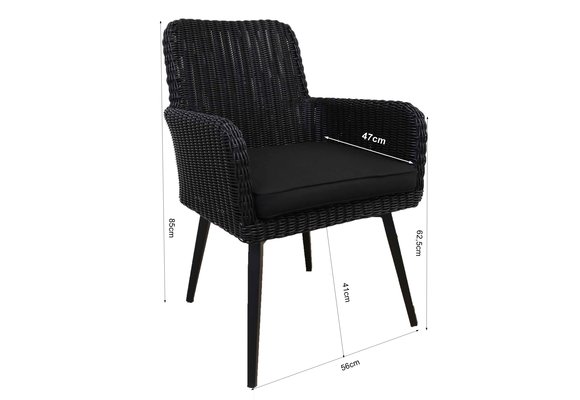 7-delige tuinset | 6 Pisa stoelen Black | 210x100cm Rock tuintafel