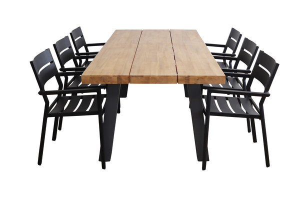 7-delige tuinset | 6 Delia stoelen Black | 210x100cm Calpe tuintafel