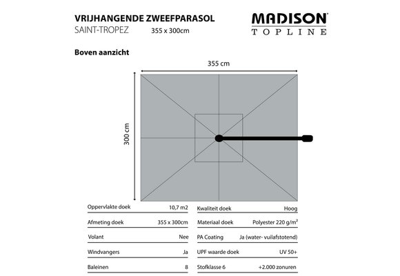 Madison Parasol | Saint Tropez | Grijs | 300x355cm