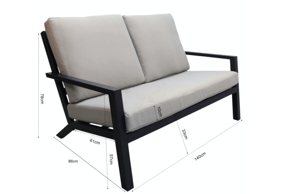 Loungebank Bezano | 2-persoons | Matt Black/Off White | Aluminium