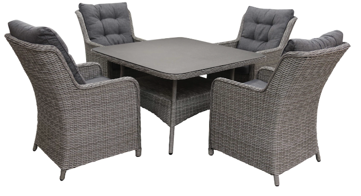 4 Seizoenen Tuinmeubelen 5-delige vierkante tuinset | 4 Dublin tuinstoelen (MG)  | 115x115cm tuintafel