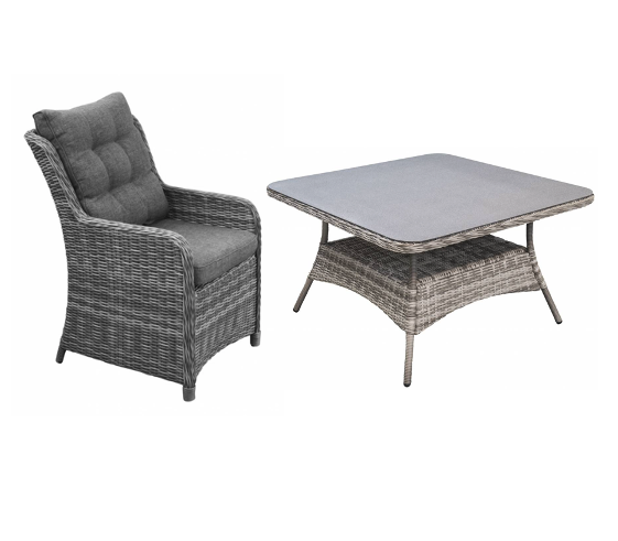 4 Seizoenen Tuinmeubelen 5-delige vierkante tuinset | 4 Dublin tuinstoelen (AG) | 115x115cm tuintafel