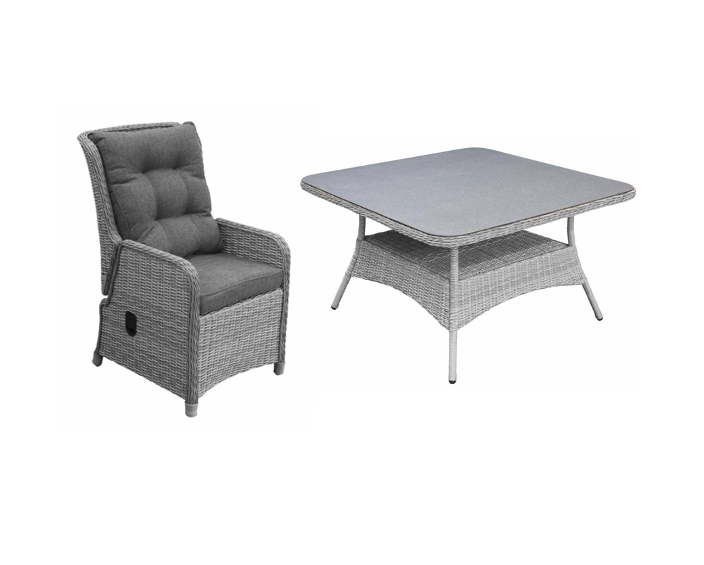 4 Seizoenen Tuinmeubelen 5-delige vierkante tuinset | 4 Dublin verstelbare stoelen (MG) 115x115cm tuintafel (keramiek)