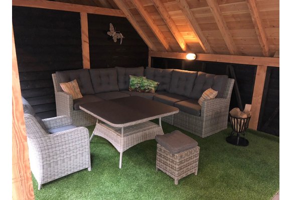 Vierkante tuintafel Dublin 115x115cm | Mystic Grey | Keramiek & Wicker