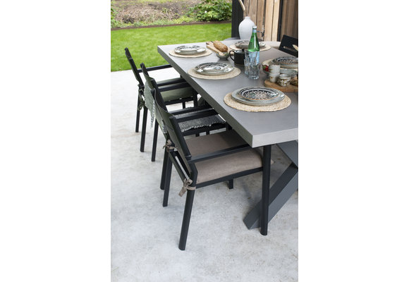 7-delige tuinset | 6 Delia stoelen Black | 210x100cm Rock tuintafel