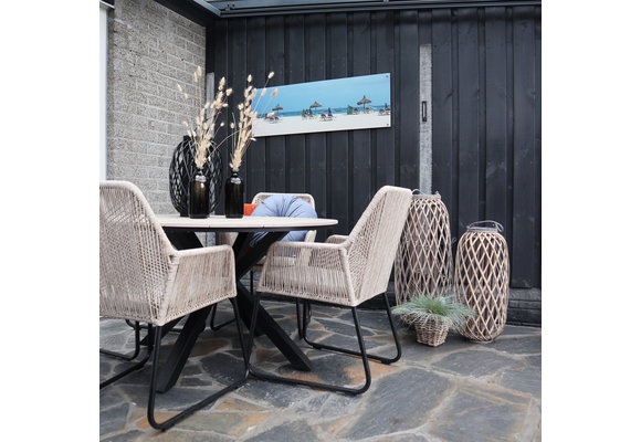 5-delige ronde tuinset | 4 Mona tuinstoelen (Sand) | ⌀120cm Cyprus tuintafel (Wood)
