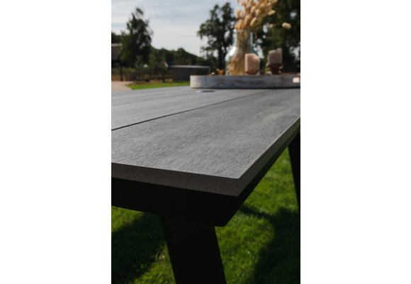 7-delige tuinset | 6 Delia stapelbare tuinstoelen (Black) | 225cm Cyprus tuintafel (Grey)