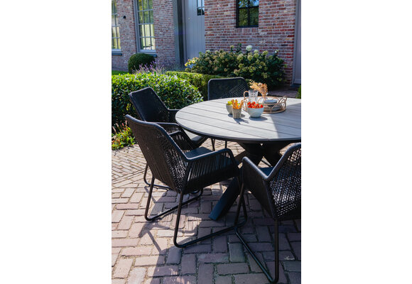 5-delige tuinset | 4 Mona tuinstoelen (Black) | 180cm ovale Cyprus tuintafel (Grey)