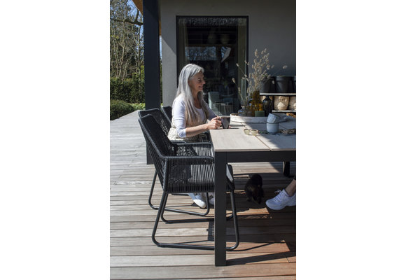 5-delige tuinset | 4 Mona tuinstoelen (Black) | 180cm Cyprus tuintafel (Wood)