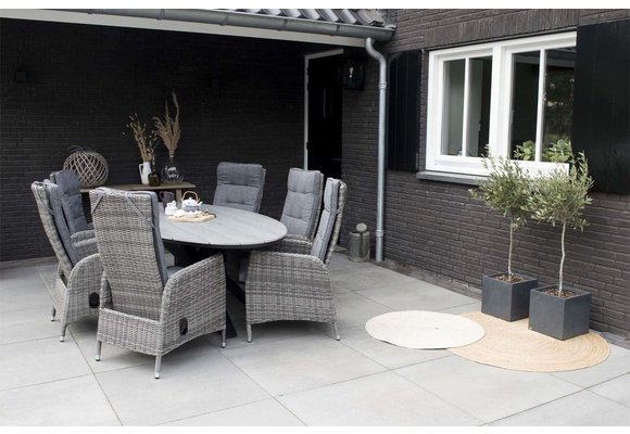 7-delige ronde tuinset | 6 Kos verstelbare tuinstoelen (AG) | ⌀150cm Cyprus tuintafel (Grey)