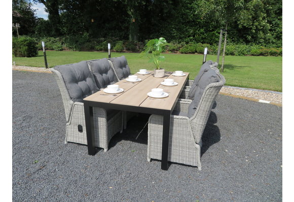 7-delige ronde tuinset | 6 Dublin verstelbare stoelen (MG) | ⌀150cm Cyprus tuintafel (Wood)