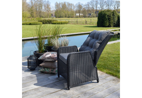 7-delige tuinset | 6 Dublin verstelbare stoelen (BL) | 225cm Cyprus tuintafel (Wood)