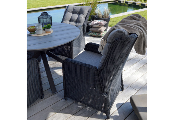 7-delige tuinset | 6 Dublin verstelbare stoelen (BL) | 220cm ovale Cyprus tuintafel (Grey)