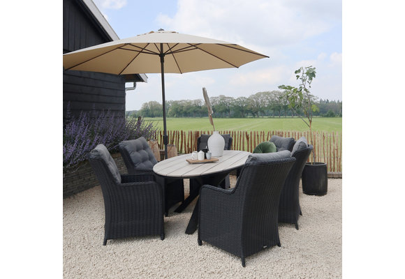 7-delige tuinset | 6 Dublin verstelbare stoelen (BL) | 220cm ovale Cyprus tuintafel (Wood)