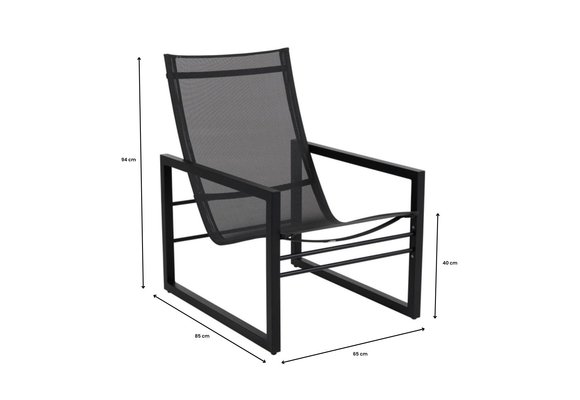 Loungestoel Vevi | Black | Aluminium & Textileen | Brafab