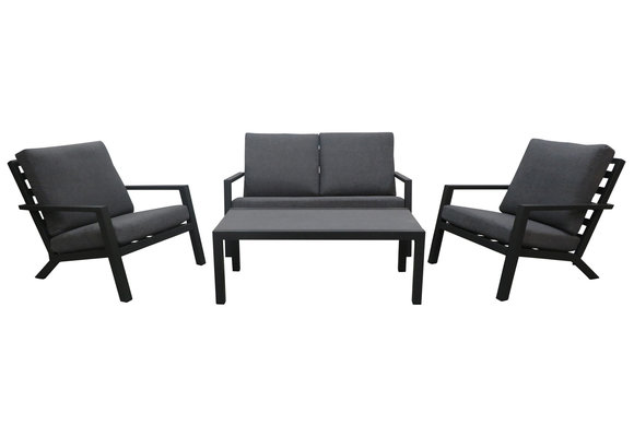 Stoel-bank Loungeset Bezano | met 2-persoonsbank | Matt Black/Grey |  Aluminium