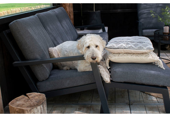 Stoel-bank Loungeset Bezano | met 2-persoonsbank | Matt Black/Grey |  Aluminium