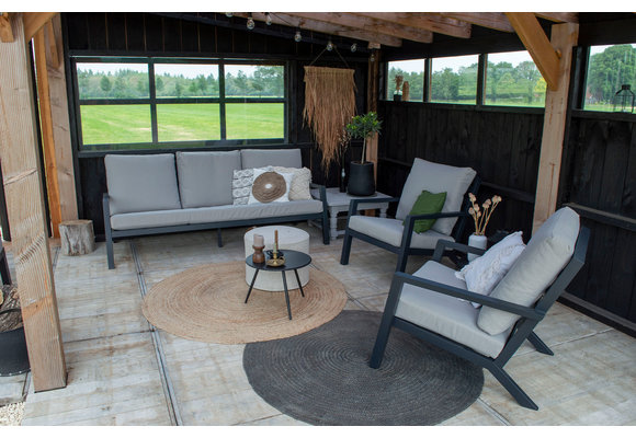 Stoel-bank Loungeset Bezano | met 3-persoonsbank | Matt Black/Off White | Aluminium