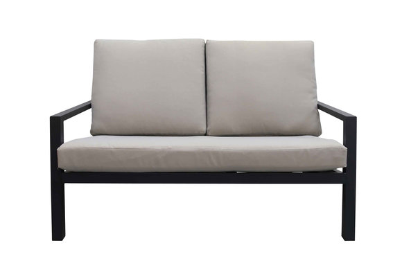 Stoel-bank Loungeset Bezano | met 2-persoonsbank | Matt Black/Off White |  Aluminium