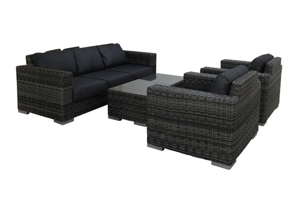 Stoel-bank Loungeset King | 4-delig | Dark Grey | Rond Wicker