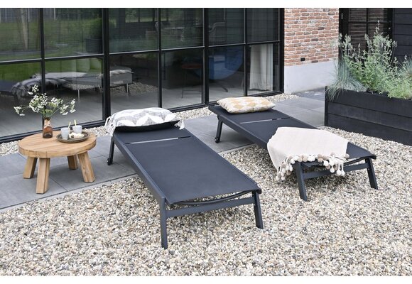 Ligbed Bonaire | Black | Aluminium & Textileen | Stapelbaar