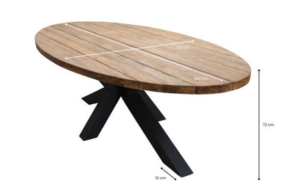 Ovale tuintafel Palu 300x130cm | Aluminium poot | Teakhout