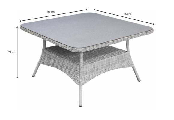 Vierkante tuintafel Dublin 115x115cm | Mystic Grey | Keramiek & Wicker
