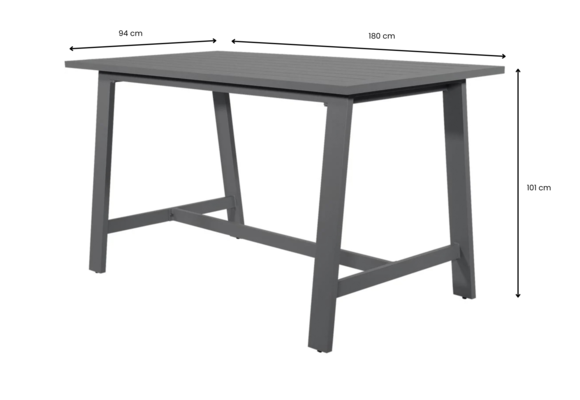 Bartafel Malibu 180x94cm | Charcoal | Aluminium | Lesli Living