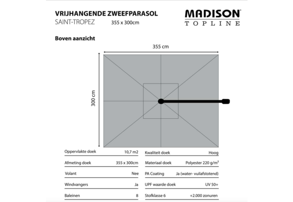 Madison Parasol | Saint Tropez | Blauw | 300x350cm