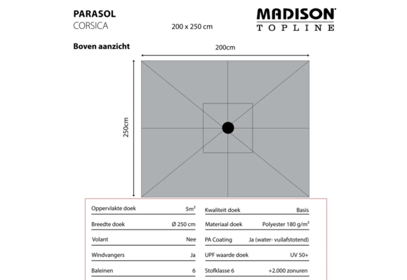 Madison Parasol | Corsica push-up | Light Grey | 200x250cm