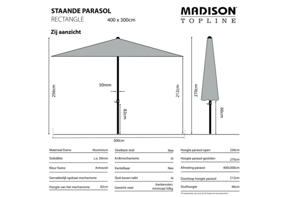 Madison Parasol | Rectangle | Taupe | 400x300cm