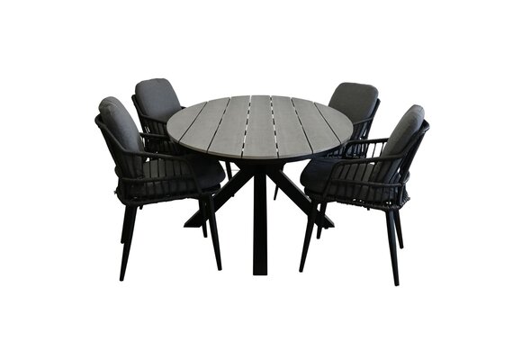 5-delige tuinset | 4 Isabel tuinstoelen (Black) | 180 cm ovale Cyprus tuintafel (Grey)