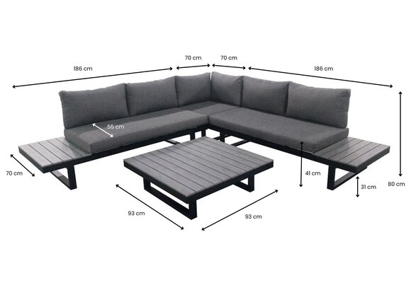 Plateau Loungeset Hoedspruit | 4-delig | Grey |  Aluminium & Polywood | Showroom