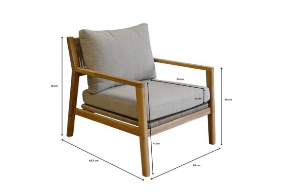 Stoel-bank Loungeset Felline | met 3-persoonsbank | Acaciahout | Sand