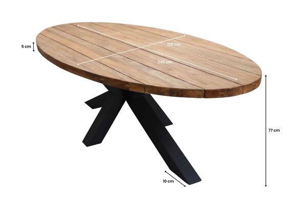 Ovale tuintafel Palu 240x120cm | Aluminium poot | Teakhout