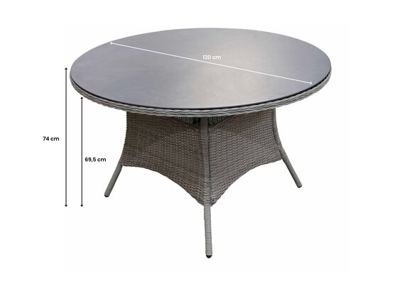 Ronde tuintafel Dublin ø120cm | Ash Grey | Wicker & Keramiek