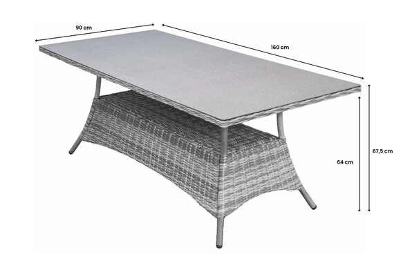 Tuintafel Dublin 160x90cm | Ash Grey | Keramiek & Wicker