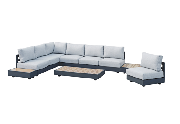 Hoek Loungeset Fosega | 6-delig | Matt Black / Stone Grey | Aluminium