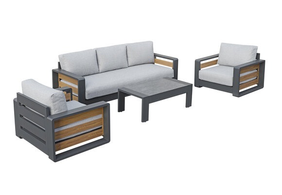 Loungebank Fosega | 3-persoons | Matt Black/Stone Grey | Aluminium