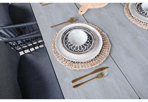 7-delige tuinset | 6 Isabel tuinstoelen (Black) | 225cm Cyprus tuintafel (Grey)